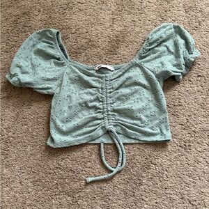 SO Ruched Puff Sleeve Crop Top - sage green